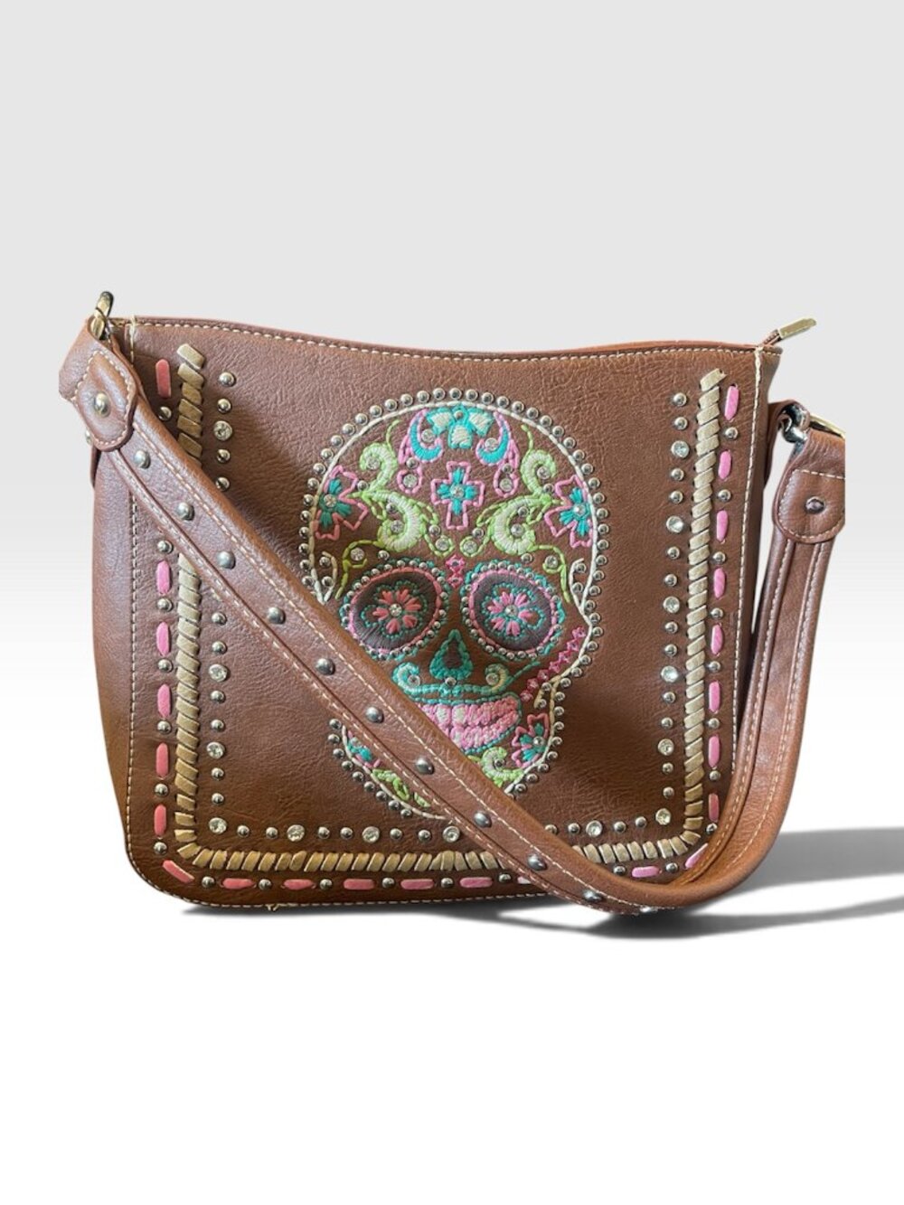 Brown faux-leather shoulder bag by Montana West